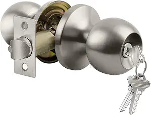 BESTTEN Keyed Entry Door Knob with Lock, Heavy Duty Interior and Exterior Door Lock, Standard Ball, Satin Nickel