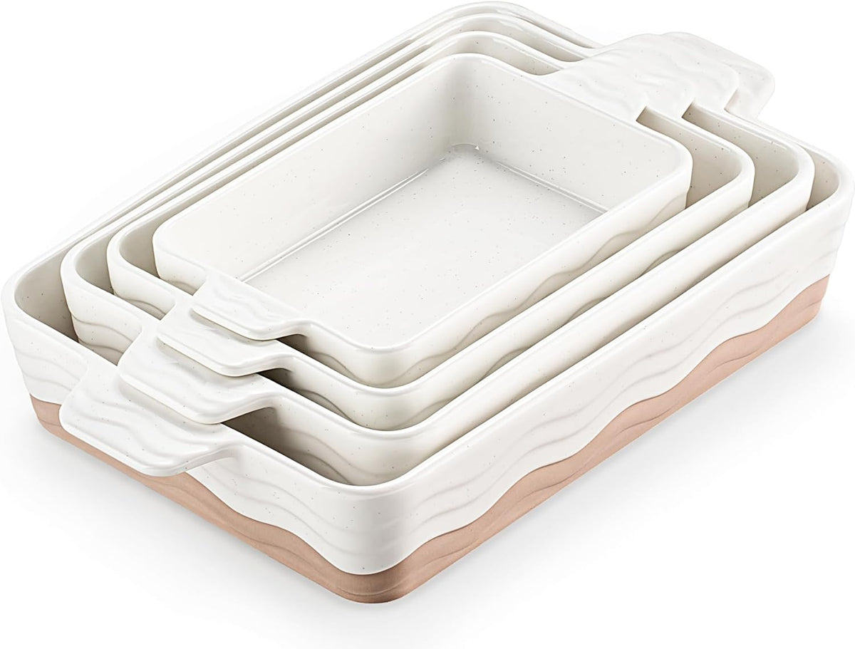 Estmoon Casserole Dishes for Oven, Ceramic Baking Dishes Set of 4, Khaki
