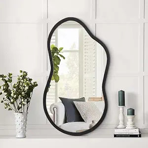 AAZZKANG Irregular Wall Mirror Black Wood Framed Small Asymmetrical