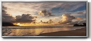 Renditions Gallery Floater Frame Wall Hangings Dramatic Cloudy Sky Golden Sunset Abstract paintings for Dining Living Room Decor - 8"x20" Silver Frame LT612
