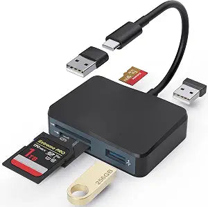 SD Card Reader, Memory Card Reader for iPhone 17 with USB to USB-C Adapter