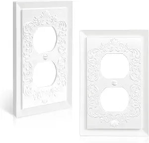 Petal Relief Design White Outlet Cover Plate, 2 Pack 1-Gang Duplex