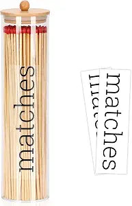 Acrylic 11 inch Long Matches Holder with Lid Sticker Farmhouse Match Holder for Fireplace Farmhouse Decor (No Include Matches)