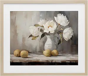 Peonies and Lemons Still Life, 13 x 16 Inch Framed Print Under Glass