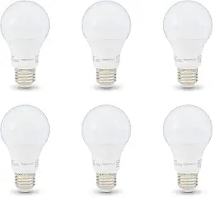 Amazon Basics Non-Dimmable LED Light Bulbs, Great Brightness, 40W Equivalent, 6W, E26 Standard Base, 2700K, 10,000 Hour Lifetime, Soft White A19, 6-Pack