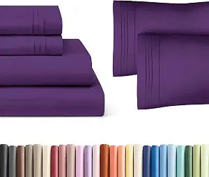 Purple 4-Piece Sheet Set & Pillowcase Bedding Bundle (Queen Size) - Complete Queen Sheet Set & 2 Pillowcases w/ Deep Pockets up to 16 inches - Comfy, Hotel Luxury Quality - Soft, Breathable & Cooling