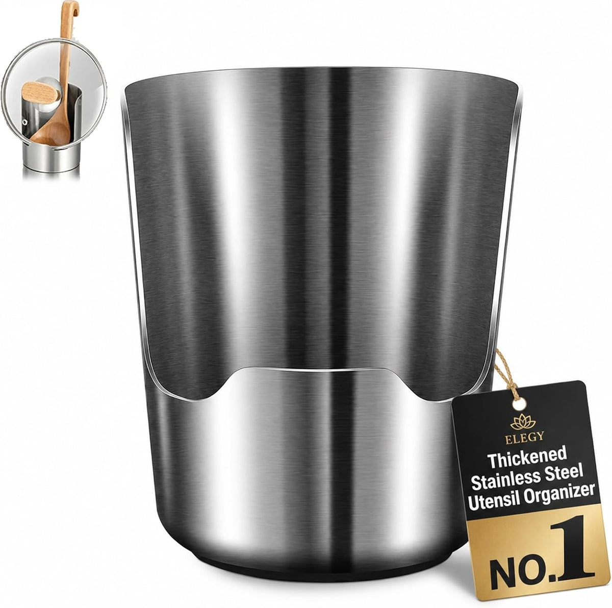 Thickened Stainless Steel Utensil Organizer Multifunctional Kitchen Holder Storage Spoon Space-Saving Vertical Stand Rack Rest and Pot Lid for Countertop Spatulas Lids Cutting Boards for Kitchen(1pc)