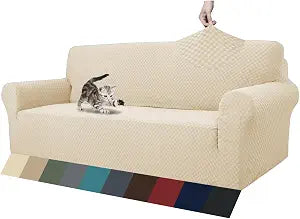 ZNSAYOTX 1 Piece Jacquard Couch Covers for 3 Cushion Couch Living Room High Stretch Sofa Cover Pets Dogs Friendly Anti Slip Thickened Slipcovers Furniture Protector (Sofa, Light Biege)