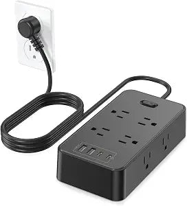 HITRENDS - 6FT Power Strip, 8 Ac Outlets with Switches and 3 USB Ports (2 Type-C + 1 USB-A) Extension Cord Indoor, Suitable for Living Rooms, Offices, Bedrooms, and Kitchens (Black)