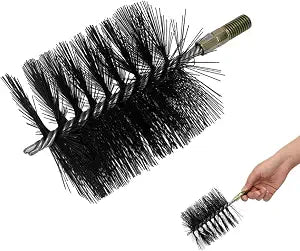 4 Inch Double Spiral Flue Brush Round Chimney Cleaning Brush with 1/4" NPT Fitting, Compatible for Chimneys and Stove Pipes Cleaning Maintenance (Black)