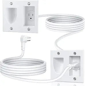 ELECPOW Hide Cords Wall Mounted - Power Bridge Wall Kit & Single AC Recessed Outlet Box for Wall Mount TV, UL Certification Safe Cable Management for Organized TV and Home Theater Setups (White)