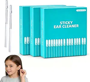 Sticky Ear Cleaning Stick, Reusable Ear Cleaning Tools with Soft Rubber Head, Gentle Adhesive Ear Pick for Ear Wax Cleaning, Adhesive Ear Cleaning Sticks for All Ages (3 Box/72 PCS)