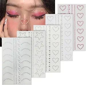 Self Adhesive 3D Star Heart Moon Shape Jewels - Pearls & Rhinestone Stickers for Face, Hair, Body, Crafts & Festival Decor