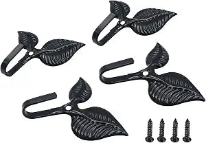 4 Pack Black Iron Leaf Wall Hooks, Bathroom Towel Hooks for Hanging, Heavy Duty Wall Mounted Hooks, Decorative Hooks for Home Organization, Bedroom, Entryway
