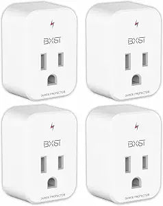 BXST Single Outlet Surge Protector for Refrigerator Small Wall Tap Surge Protector Single Plug 120V Small Socket Lightning Protection for PC, TV, Phone, PS5 and Home Appliances, 15A, 1800W, 4 Pack