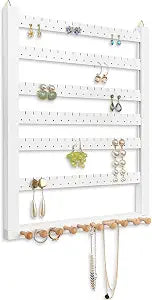 Mymazn Easy Assemble Solid Beech Wood Earring Hanging Necklace Holder Hanger Wall Mount Jewelry Organizer Rings Scruncies Organization