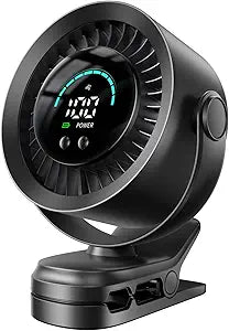 KIMMOO Portable Clip on Fan, 100-Speed Rechargeable USB Fan with LED Display, 360 Rotation & Strong Airflow Desk Fan, Up to 17 Hours Small Battery Fan for Outdoor Travel Camping Treadmill Car (Black)