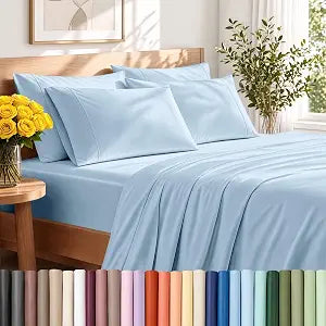 Bare Home Sheet Set 1800 Ultra-Soft with 2 Pillowcases (Twin, Light Blue)