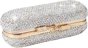 CALIDAKA Lipstick Case Holder with Mirror Crystal Lipstick Organizer for Travel Ladies Fashion Portable Glitter Shiny Diamonds Rhinestone Clip Holder Luxury Lip Gloss Makeup Storage Bag