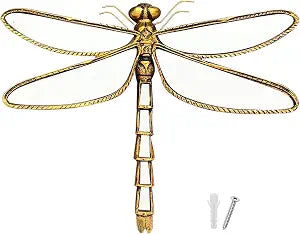 Vintage Gold Dragonfly Mirror | Resin Victorian Wall Decor for Living Room Bedroom | Hanging Insect Mirrored Sculpture, Unique Home Accent for Farmhouse Gothic Style (Dragonfly)
