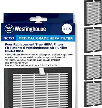 Westinghouse Air Purifier True HEPA Filter Replacement Compatible with 1804 Model (Set of 4)