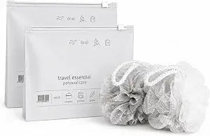 Travel Shower Loofah Set with Case ��� Quick-Dry Exfoliating Body Sponge Pouf Duo for Gym, Hotel & Home (Gray White)