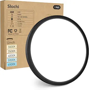 slochi 1Pack LED Flush Mount Ceiling Light Fixture, 12 Inch 24W, 3200LM, Super Slim 0.7 Inch, 3000K-6500K Adjustable Low Profile LED Ceiling Lights for Bedroom, Kitchen, Hallway(Black)