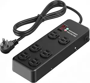 3000J Heavy Duty Surge Protector Power Strip 6 Outlets, Metal, Black 6 ft
