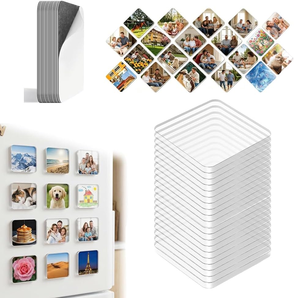 20 Pack 2x2 Inch Clear Acrylic DIY Fridge Magnet Kit