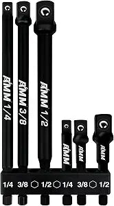 AMM 6-Piece Impact Grade Socket Adapter Set, 3-Inch & 6-Inch Power Drill Socket Driver Adaptor, 1/4", 3/8", 1/2" Hex Shank Adapt Your Power Drill To High Torque Impact Wrench