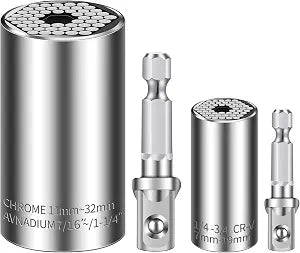 Universal Socket Set (11-32mm 7-19mm) Super Socket for Unscrew Any Bolt Multi-Function Universal Wrench Tool Kit with Power Drill Adapters Gifts for Men, Father/Dad, Husband, DIY Handyman 4PCS