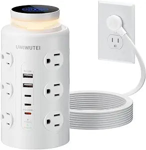6FT Tower Power Strip with Night Light & Dedicated 20W PD USBC Port