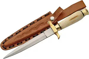 SZCO Supplies 12.5-Inch Renaissance Dagger with Genuine Bone Handle, Stainless Steel Blade, Brass Guard, and Leather Sheath