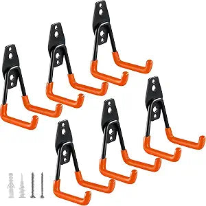 HUPBIPY Heavy Duty Garage Hooks 6 Pack, 2.8 inch Small U Shaped Hanger, Wall Mounted Storage System, Power and Garden Tool Organizer, for Hanging Ladders, Hose, Bulk Items and More