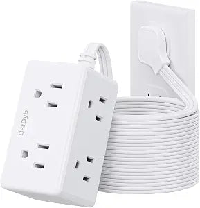 15Ft Flat Plug Small Power Strip,3-Side White Extension Cord with 6 Wide Outlets Extender,No Surge Protector,Cruise Ship Essentials,Multi Plug for College Dorm Home Office Travel,Wall Mount,ETL Listed