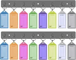 Acrimet Key Tag Rack w/ 8 Keyring Tags (Self-Adhesive Key Storage Rack) (2 Pack) (Assorted Color)