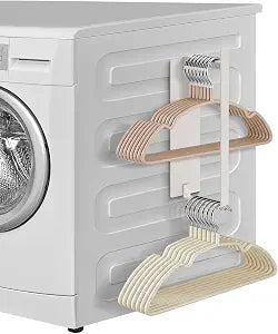 Magnetic Hanger Organizer, Strong Magnetic Hanger Holder for Laundry Room Washer, Capacity Upgrade Hangers Storage Stacker Holds up to 40 Metal Hangers White 1Pack