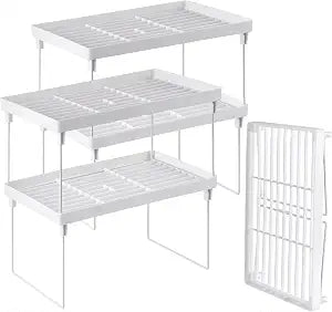 NiHome 4-Pack Stackable Plastic Kitchen Storage Shelf Foldable Rack, White