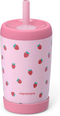mommore Kids Stainless Steel Water Bottle 12 oz Kids Cup, Strawberry