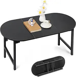 CADUKE Folding Coffee Table, Oval Small Center Table for Living Room, Black
