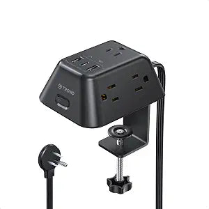 TROND Desk Clamp Power Strip with 5 AC Outlets and 3 USB Ports, Black