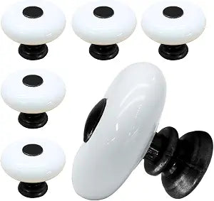 6pcs White Ceramic Cabinet Knobs, Large Round Drawer Knobs