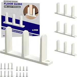Sliding Closet Door Floor Guide, ABS Sliding Closet Door Hardware for 1-3/8" Thick Door, White Closet Door Guides for Cabinet Floor with Screws, 4 Packs