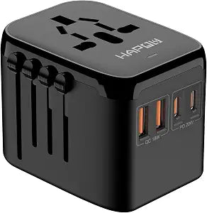 HAPOW Universal Travel Adapter, PD20W International Power Adapter, 2 USB-C & 2 USB-A Fast Charging Travel Charger, All in One Worldwide Travel Plug Adapter, Outlet Adapter for Europe EU UK USA AU