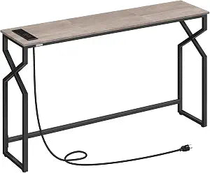 MAHANCRIS 44.9" Sofa Table, 9.4" Narrow Console Table with Charging Station