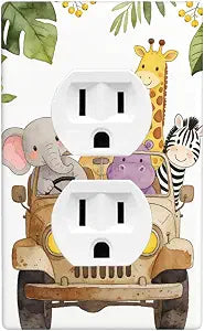 Cute Safari Animals 1-Gang Duplex Wall Plate, Jungle Cartoon Outlet Covers
