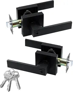 JO.KO Entry Door Lock Set, Square Door Lever for Bedroom, Passage Door Privacy Locking Interior/Exterior Entry Door Knob/Heavy Duty