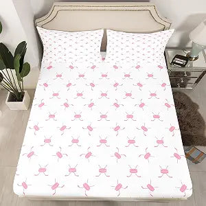 Ice Hockey Kids Fitted Sheet Twin Size,Winter Ball Sport Games Competition Bedding Set,Girls Boys Adults Room Decor,Simple Modern Fashion Bed Cover,Pink White Chic Bed Sheet,1 Pillowcase