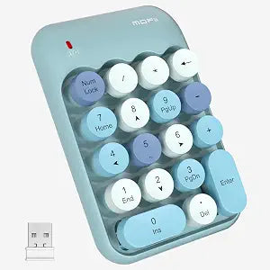 MOFII Wireless Number Pads - Blue Numeric Keypad 18 Keys USB 2.4G Round Keycap Colorful Extensions Keypads, Financial Accounting Portable Numpad 10 Key for Laptop/PC/Notebook/Surface Pro