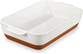 MALACASA Large 9x13 Ceramic Baking Dish with Handles, 4.8 Qt, Khaki White